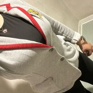 Chic Gray Blazer with Red Accents